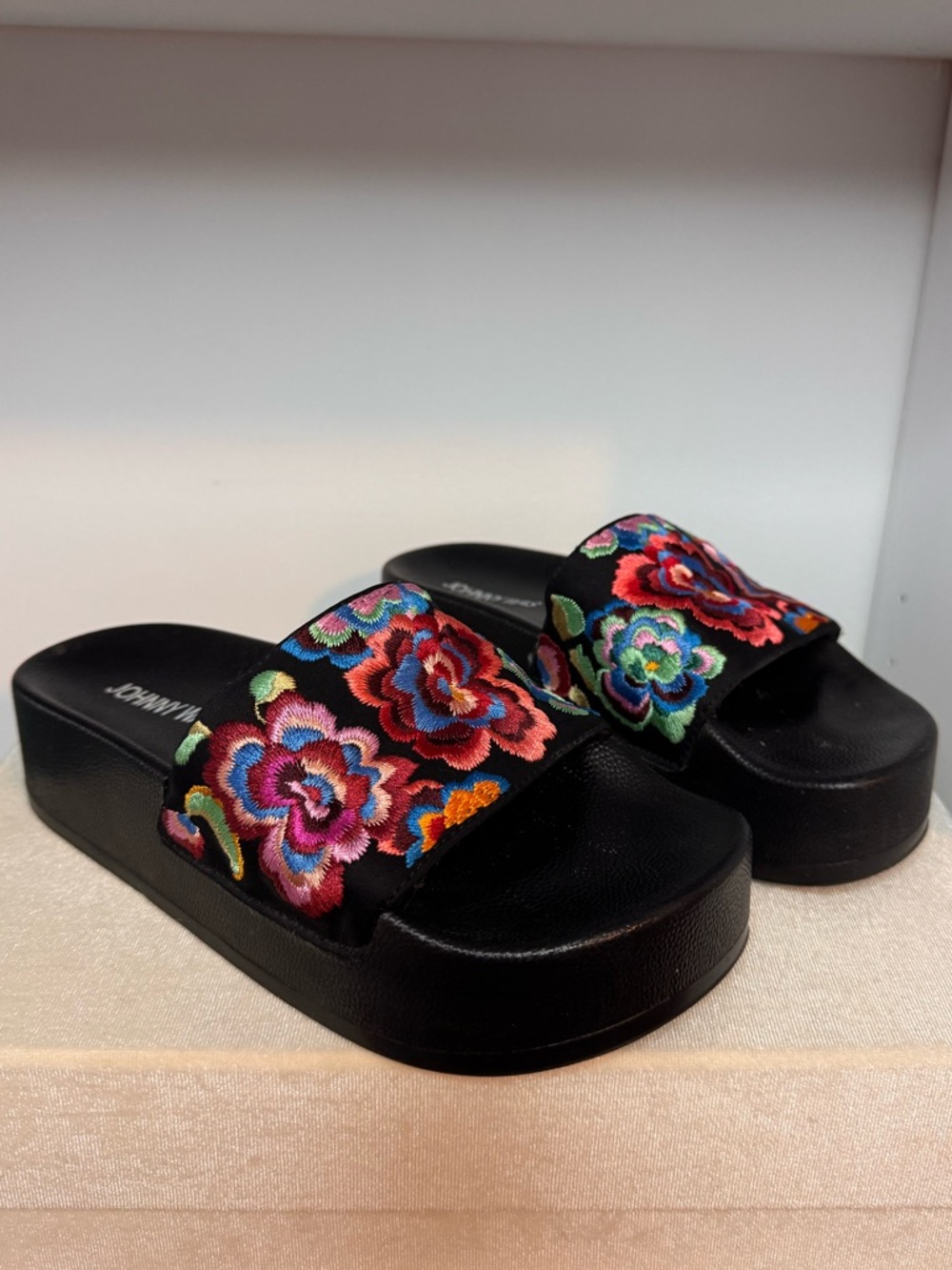 Johnny Was Embroidered Platform Pool Slides